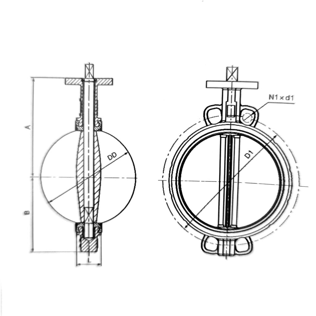 WD071X butterfly valve drawing