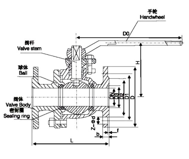 Flange ball valve drawing